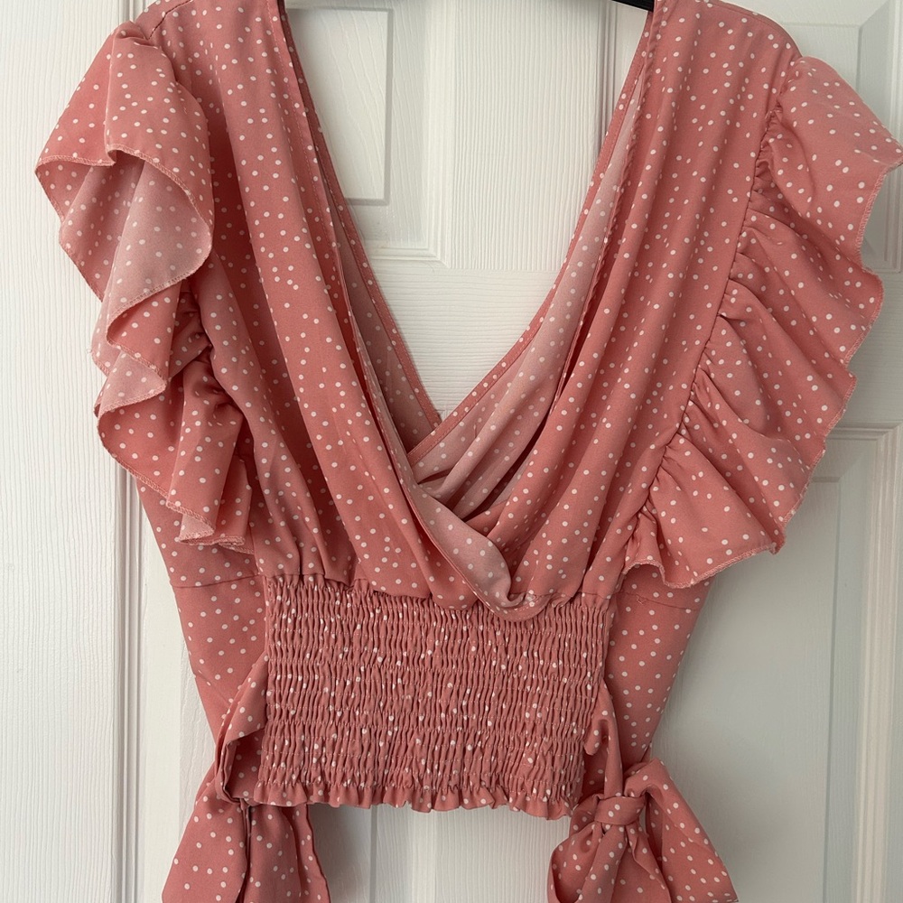 SHEIN Pink Ruffled Smocked Blouse